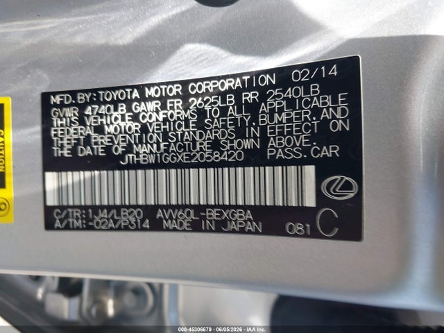 Lexus ES 300H 2014 JTHBW1GGXE2058420 Image 9