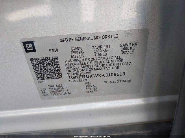 Chevrolet Traverse 1lt 2019 1GNERGKWXKJ109513 Image 9