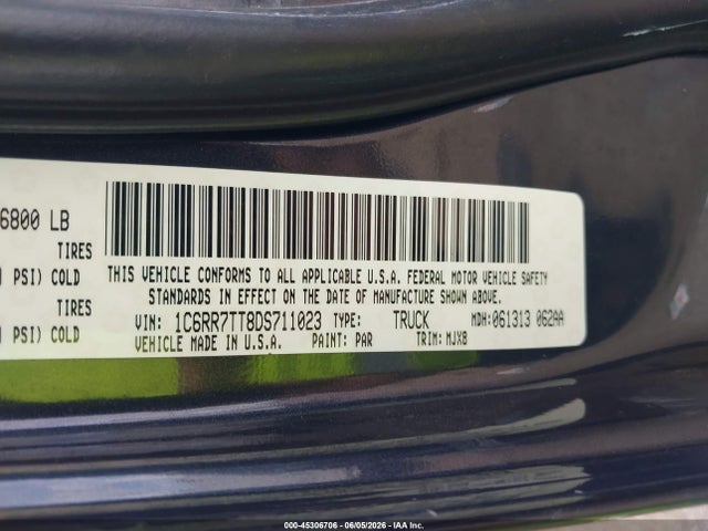 Auction sale of the 2013 Ram 1500 Lone Star, vin: 1C6RR7TT8DS711023, lot number: 45306706