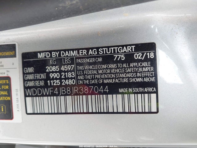 45306722 :رقم المزاد ، WDDWF4JB8JR387044 vin ، 2018 Mercedes-benz C 300 مزاد بيع