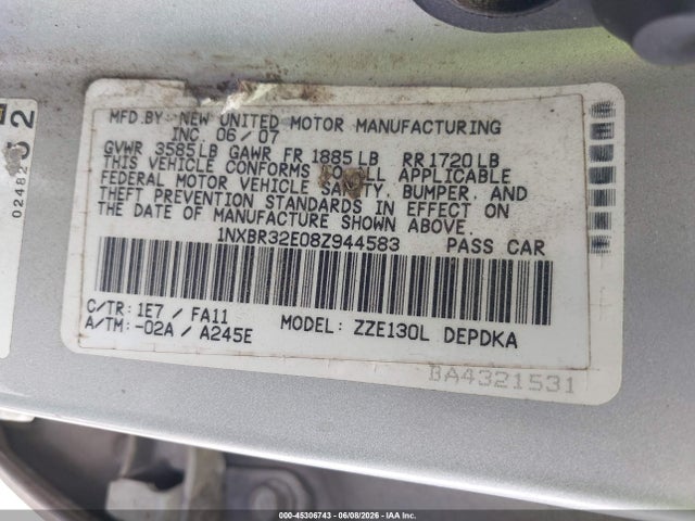 Продажа на аукционе авто 2008 Toyota Corolla Ce, vin: 1NXBR32E08Z944583, номер лота: 45306743