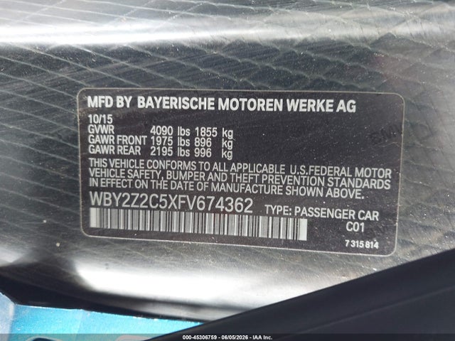 Продаж на аукціоні авто 2015 Bmw I8, vin: WBY2Z2C5XFV674362, номер лоту: 45306759