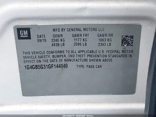 Продаж на аукціоні авто 2016 Buick Lacrosse Leather, vin: 1G4GB5G31GF144049, номер лоту: 45306778