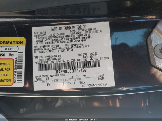 Aukcja sprzedaży 2014 Ford Fusion Hybrid Se, vin: 3FA6P0LU3ER142456, numer aukcji: 45306799