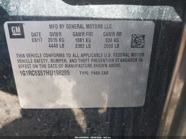2017 Chevrolet Volt Lt მანქანა იყიდება აუქციონზე, vin: 1G1RC6S57HU198289, აუქციონის ნომერი: 45306808