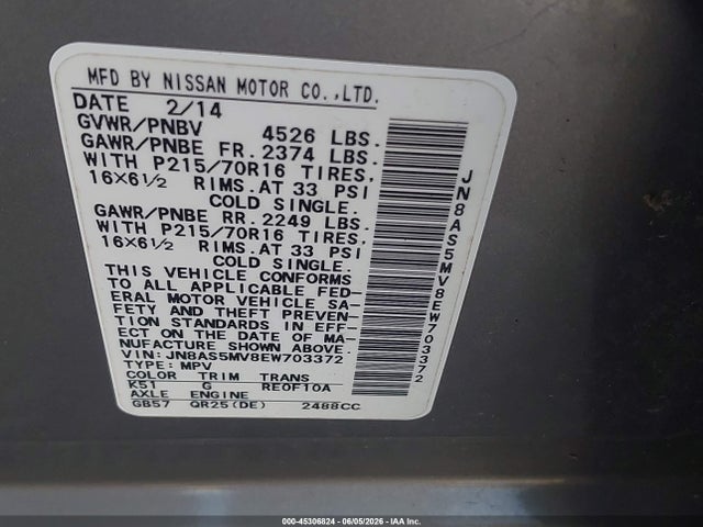 Aukcja sprzedaży 2014 Nissan Rogue Select S, vin: JN8AS5MV8EW703372, numer aukcji: 45306824