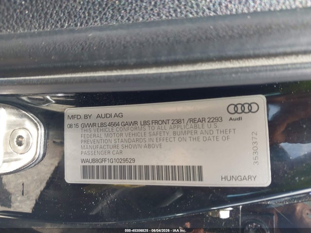 2016 Audi A3 2.0t Premium მანქანა იყიდება აუქციონზე, vin: WAUB8GFF1G1029529, აუქციონის ნომერი: 45306825
