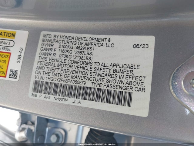 1HGCY2F58PA050879 Honda Accord Hybrid Sport