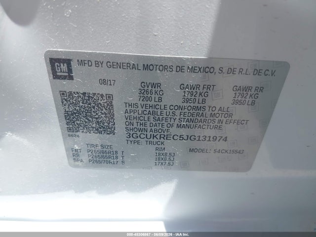 3GCUKREC5JG131974 Chevrolet Silverado 1500 2lt