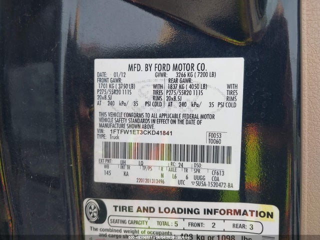 Aukcja sprzedaży 2012 Ford F-150 King Ranch, vin: 1FTFW1ET3CKD41841, numer aukcji: 45306881