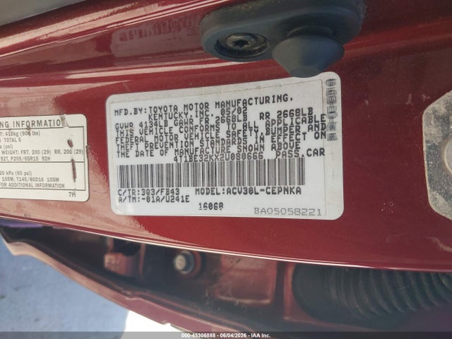 Aukcja sprzedaży 2002 Toyota Camry Le, vin: 4T1BE32KX2U080666, numer aukcji: 45306888
