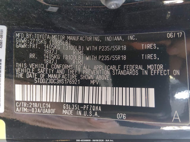 Toyota Sienna Xle 7 Passenger 2017 5TDDZ3DC3HS176921 Image 9