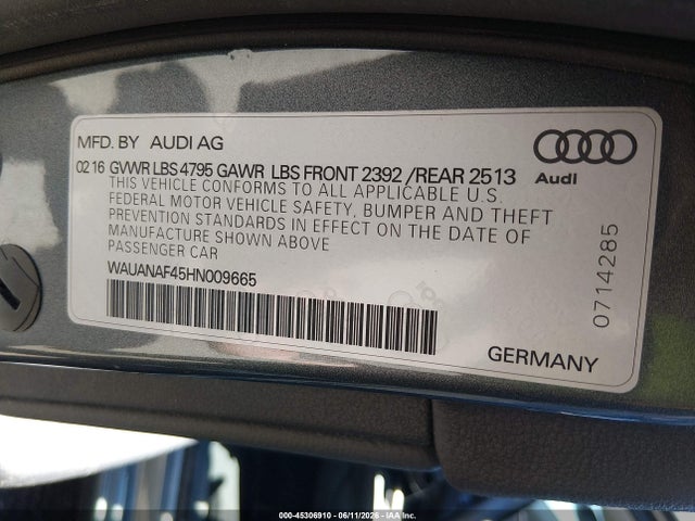 Продажа на аукционе авто 2017 Audi A4 Premium, vin: WAUANAF45HN009665, номер лота: 45306910