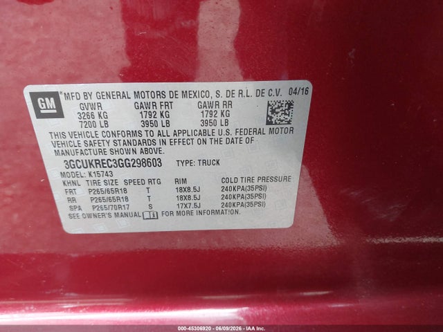 Chevrolet Silverado 1500 2lt 2016 3GCUKREC3GG298603 Image 9