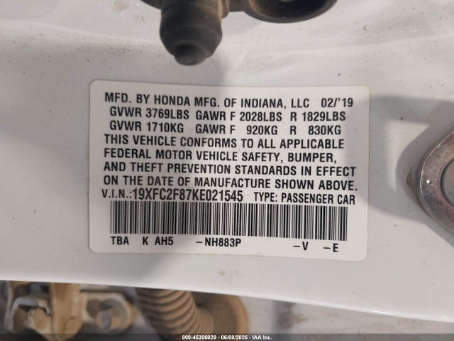 Honda Civic Sport 2019 19XFC2F87KE021545 Image 9