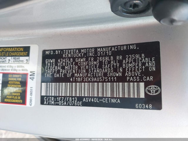 Aukcja sprzedaży 2010 Toyota Camry Le, vin: 4T1BF3EK9AU575111, numer aukcji: 45306952