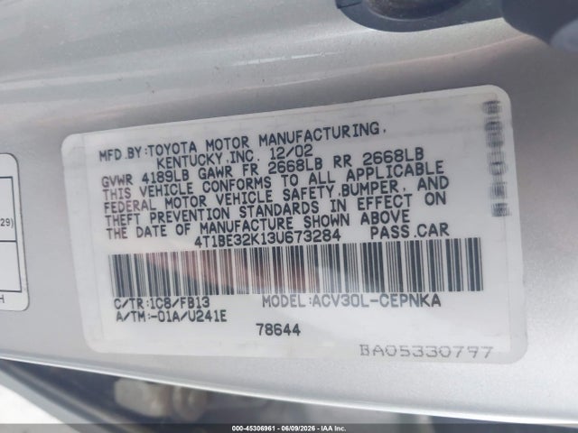 Aukcja sprzedaży 2003 Toyota Camry Le, vin: 4T1BE32K13U673284, numer aukcji: 45306961
