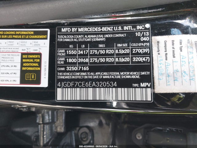 2014 Mercedes-benz Gl 450 4matic მანქანა იყიდება აუქციონზე, vin: 4JGDF7CE6EA320534, აუქციონის ნომერი: 45306988