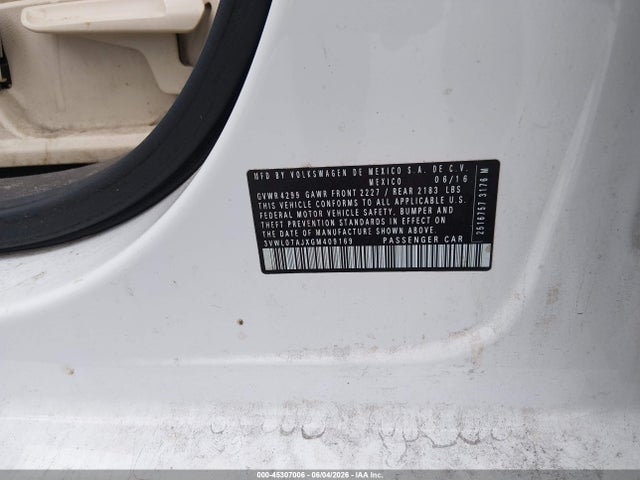 Aukcja sprzedaży 2016 Volkswagen Jetta 1.8t Sel, vin: 3VWL07AJXGM409169, numer aukcji: 45307006