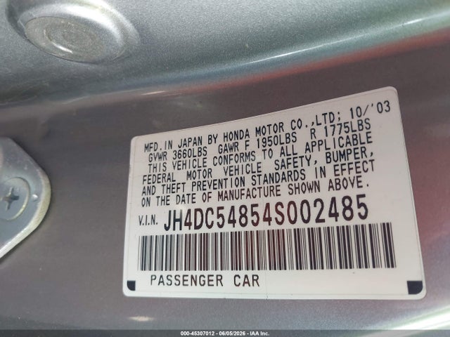 Aukcja sprzedaży 2004 Acura Rsx, vin: JH4DC54854S002485, numer aukcji: 45307012