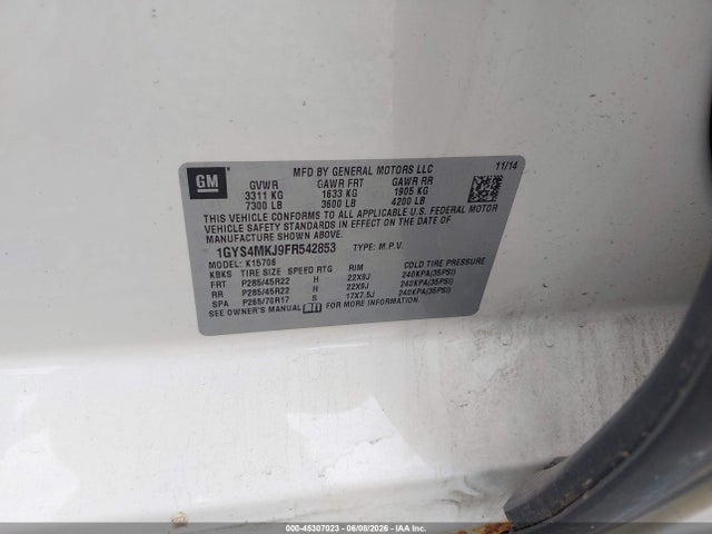 Продаж на аукціоні авто 2015 Cadillac Escalade Luxury, vin: 1GYS4MKJ9FR542853, номер лоту: 45307023