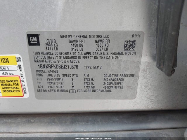 Chevrolet Traverse Ls 2014 1GNKRFKD8EJ270376 Image 9