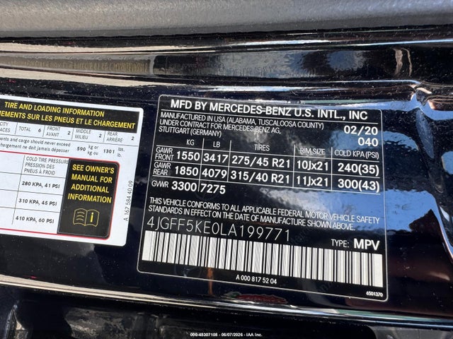 2020 Mercedes-benz Gls 450 4matic მანქანა იყიდება აუქციონზე, vin: 4JGFF5KE0LA199771, აუქციონის ნომერი: 45307108