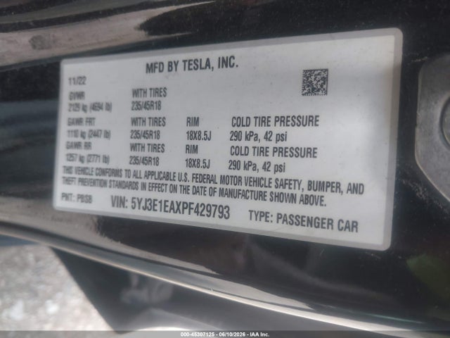 Aukcja sprzedaży 2023 Tesla Model 3 Rear-wheel Drive, vin: 5YJ3E1EAXPF429793, numer aukcji: 45307125