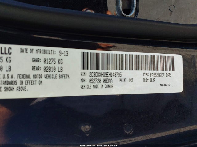 Aukcja sprzedaży 2014 Dodge Charger Sxt Plus, vin: 2C3CDXHG9EH148795, numer aukcji: 45307130