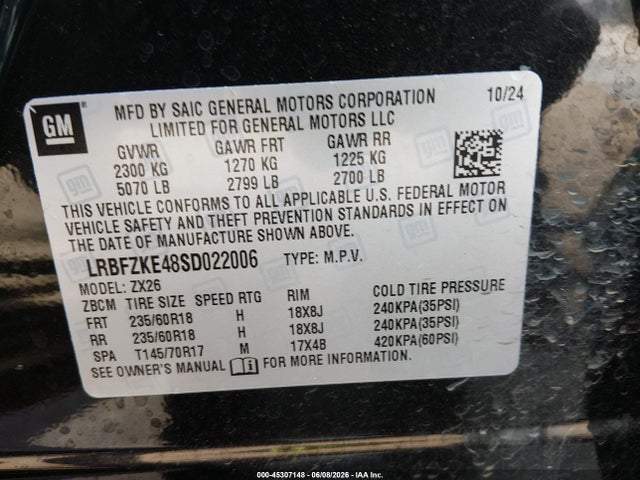 2025 Buick Envision Preferred Awd მანქანა იყიდება აუქციონზე, vin: LRBFZKE48SD022006, აუქციონის ნომერი: 45307148