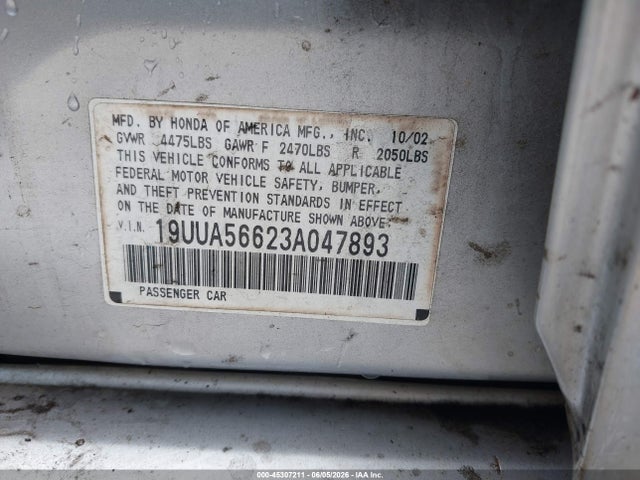 Aukcja sprzedaży 2003 Acura Tl 3.2, vin: 19UUA56623A047893, numer aukcji: 45307211