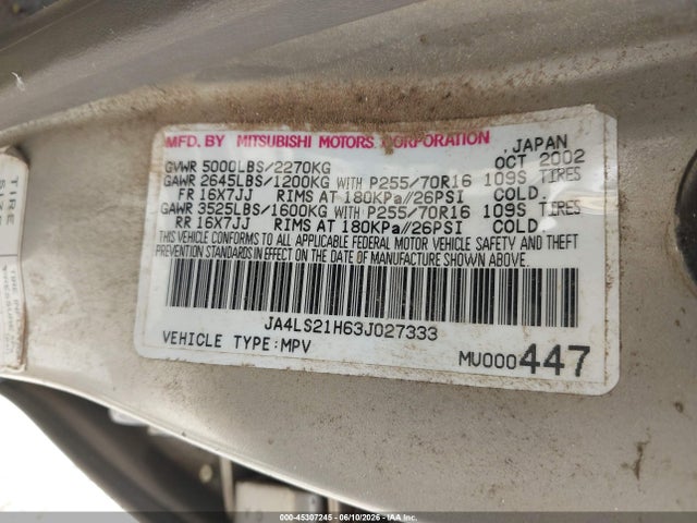 Aukcja sprzedaży 2003 Mitsubishi Montero Sport Es/ls, vin: JA4LS21H63J027333, numer aukcji: 45307245