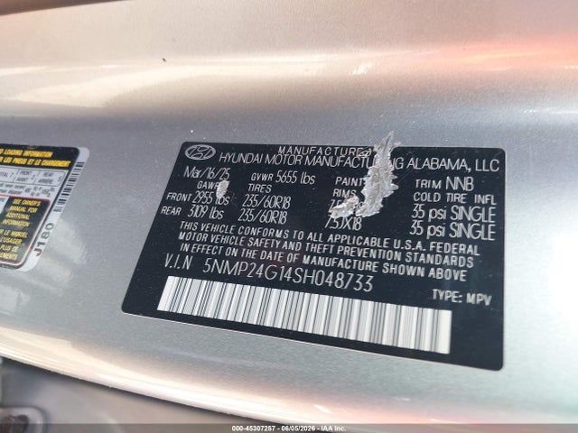 Продаж на аукціоні авто 2025 Hyundai Santa Fe Hybrid Sel, vin: 5NMP24G14SH048733, номер лоту: 45307257