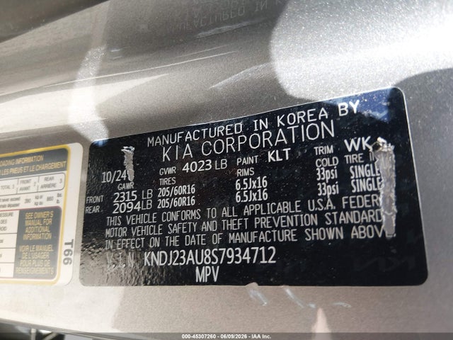 Aukcja sprzedaży 2025 Kia Soul Lx, vin: KNDJ23AU8S7934712, numer aukcji: 45307260