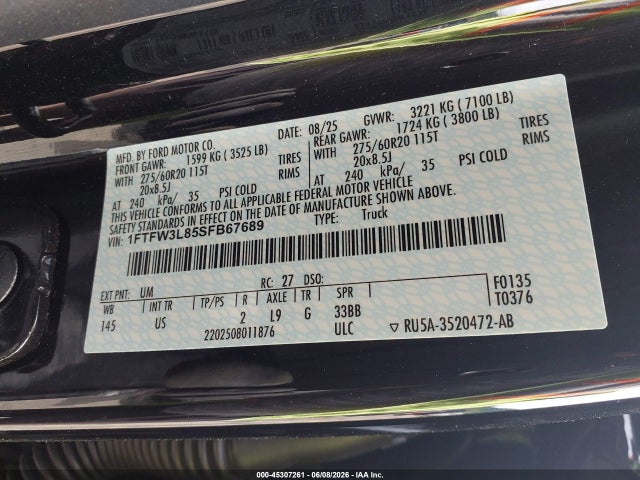 Aukcja sprzedaży 2025 Ford F-150 Xlt, vin: 1FTFW3L85SFB67689, numer aukcji: 45307261