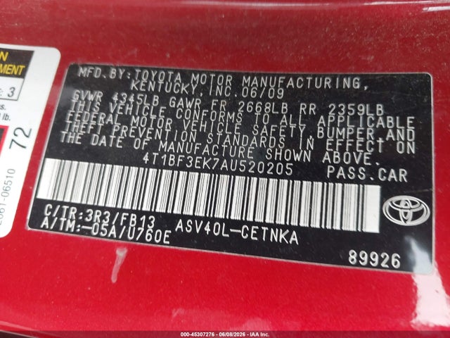Продажа на аукционе авто 2010 Toyota Camry Le, vin: 4T1BF3EK7AU520205, номер лота: 45307276