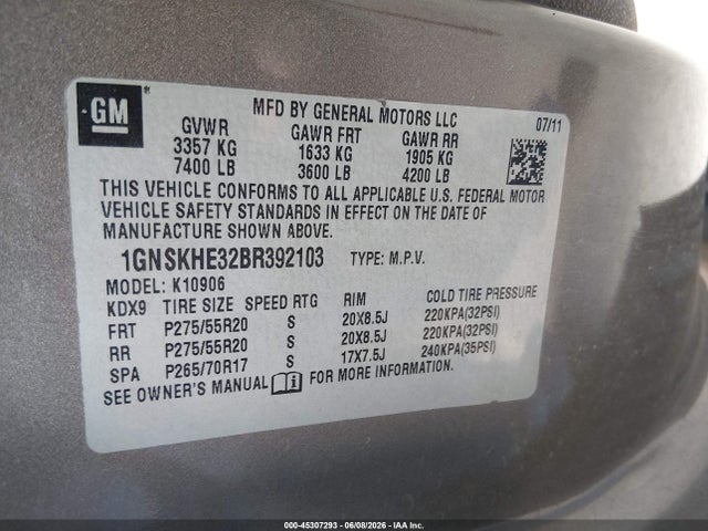 Продаж на аукціоні авто 2011 Chevrolet Suburban 1500 Ls, vin: 1GNSKHE32BR392103, номер лоту: 45307293