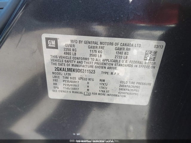 2013 Gmc Terrain Sle-1 მანქანა იყიდება აუქციონზე, vin: 2GKALMEK9D6311523, აუქციონის ნომერი: 45307366