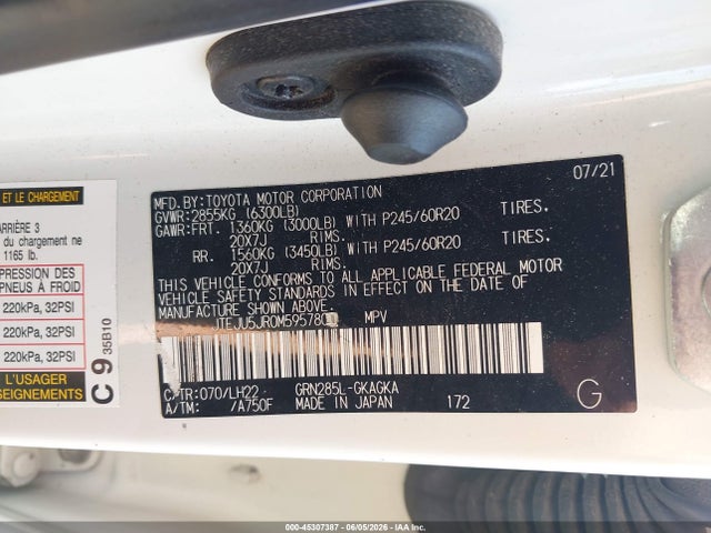 Продажа на аукционе авто 2021 Toyota 4runner Nightshade Special Edition, vin: JTEJU5JR0M5957803, номер лота: 45307387