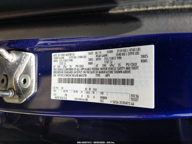 Продажа на аукционе авто 2014 Ford Escape Se, vin: 1FMCU9GX1EUE48378, номер лота: 45307413