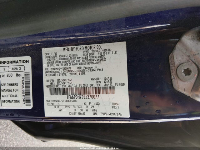 45307462 :رقم المزاد ، 1FA6P0H79E5370077 vin ، 2014 Ford Fusion Se مزاد بيع