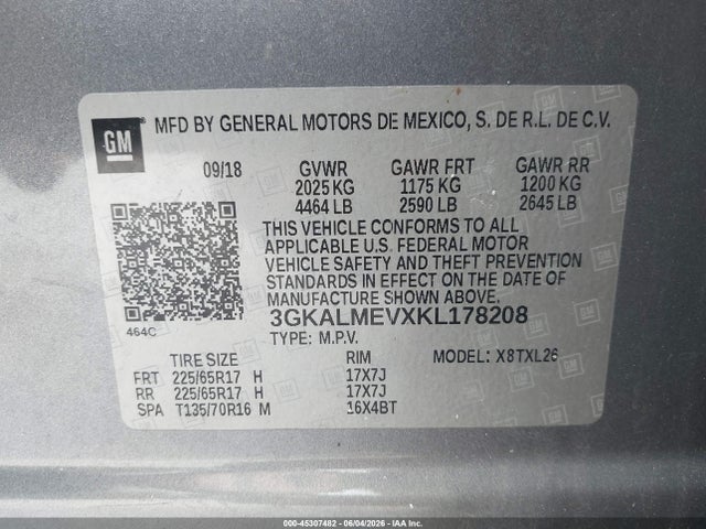 Aukcja sprzedaży 2019 Gmc Terrain Sle, vin: 3GKALMEVXKL178208, numer aukcji: 45307482