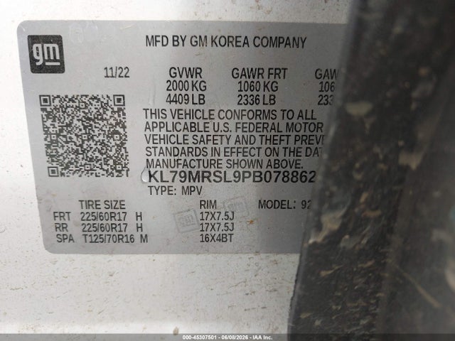 Auction sale of the 2023 Chevrolet Trailblazer Awd Lt, vin: KL79MRSL9PB078862, lot number: 45307501