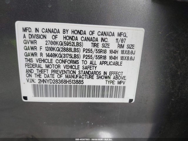 Продажа на аукционе авто 2008 Acura Mdx Technology Package, vin: 2HNYD28368H513885, номер лота: 45307503