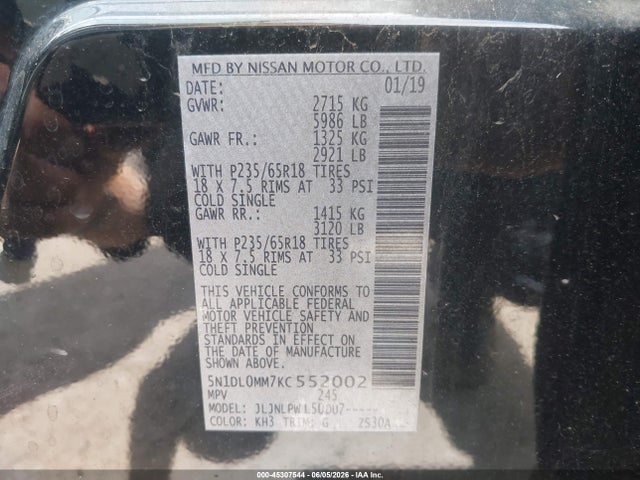 Продаж на аукціоні авто 2019 Infiniti Qx60 Pure, vin: 5N1DL0MM7KC552002, номер лоту: 45307544