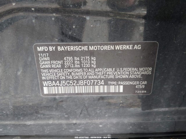 Aukcja sprzedaży 2018 Bmw 440i Gran Coupe, vin: WBA4J5C52JBF07734, numer aukcji: 45307568