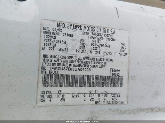 Auction sale of the 2003 Ford Explorer Sport Trac Xls/xlt, vin: 1FMZU67E03UA09208, lot number: 45307589