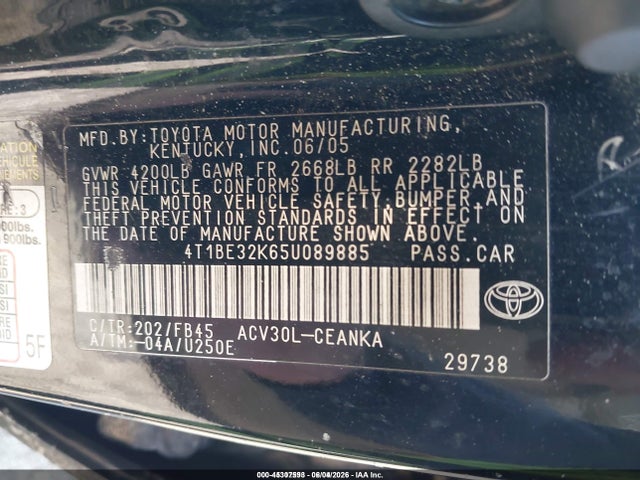 Aukcja sprzedaży 2005 Toyota Camry Le, vin: 4T1BE32K65U089885, numer aukcji: 45307593