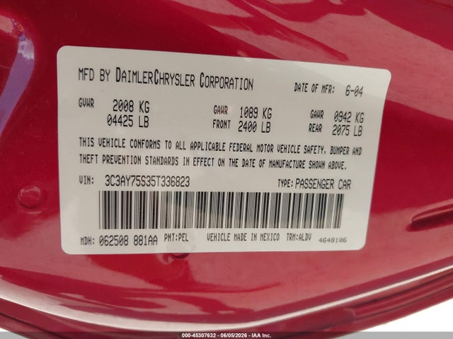 45307632 :رقم المزاد ، 3C3AY75S35T336823 vin ، 2005 Chrysler Pt Cruiser Gt مزاد بيع