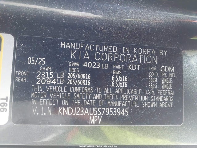 Aukcja sprzedaży 2025 Kia Soul Lx, vin: KNDJ23AU5S7953945, numer aukcji: 45307651